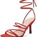 Shoe Land Women's Strappy Heels – Square Open Toe Lace-Up Heeled Sandals with Adjustable Ankle Wrap, Comfy 3-Inch Stiletto Dressy Evening High Heels for Wedding & Party Size:9.0