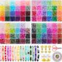 Funtopia 3524pcs Glass Beads Bracelet Making Kit, 4 Types 96 Colors 6mm Glass Beads for Bracelets, Round Crystal Beads for Jewelry Making Necklace Earrings DIY Crafts