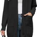 Cardigan Sweaters for Women Lightweight Long Open Front Casual Knit with Pockets Loose Fit Fall Winter Outfits 2025 (Black)