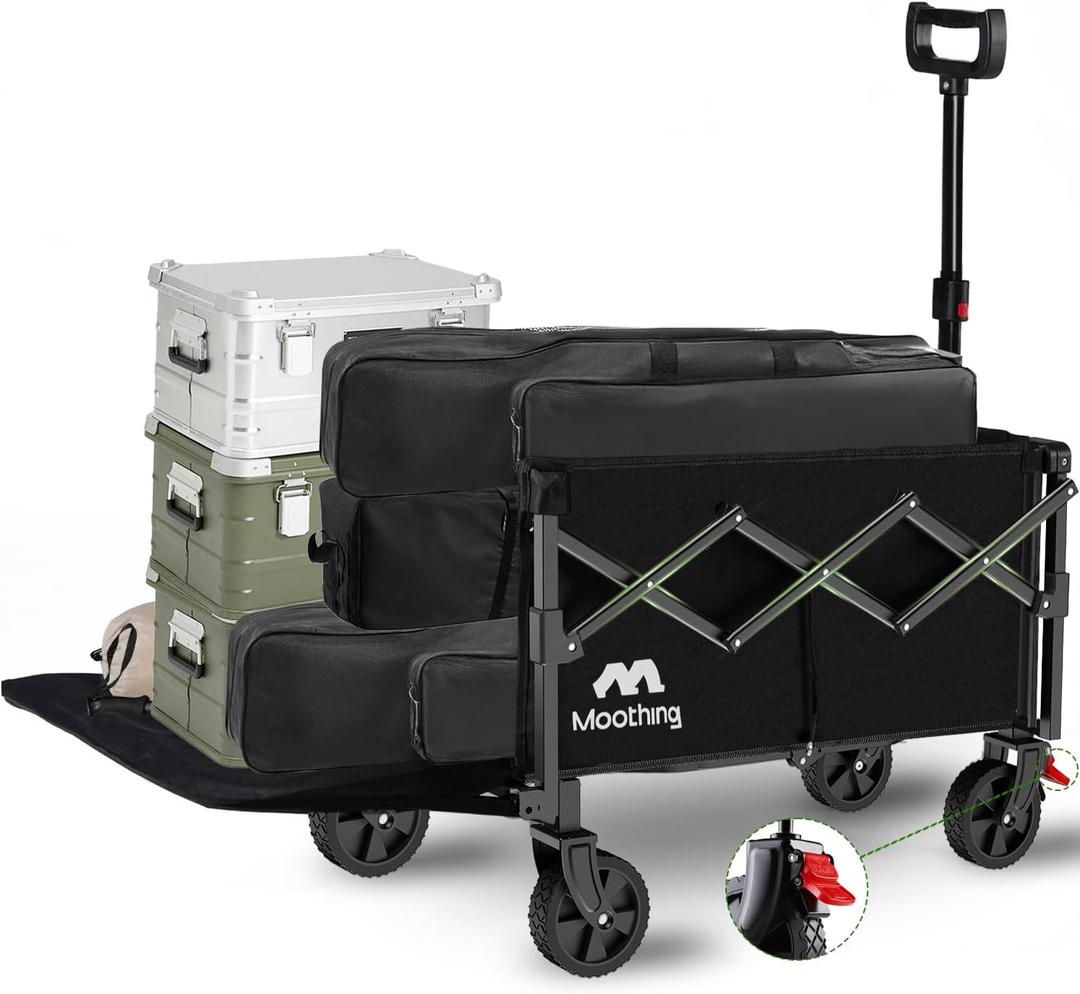 Collapsible Wagon, Wagons Carts Foldable with Tailgate Extended, Folding Wagons 360lbs Heavy Duty, Portable Lightweight Utility Wagon Cart for Grocery, Camping, Garden, Sports, Black D (Black D Handle)