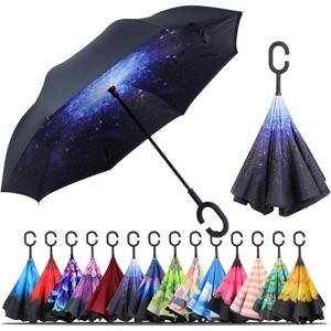LLanxiry Windproof Inverted Umbrella, Large Reverse Umbrellas for Rain with C-shaped Handle Big Upside Down Inside Out Umbrella for Women & Men (starry sky)