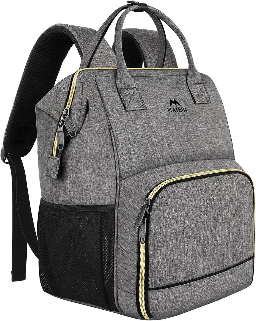 MATEIN Lunch Backpack for Men Women, 17 Inch Large Insulated Cooler Backpack with USB Charging Port, Water Resistant Lunch Box Back Pack Travel Laptop for Men Work Picnic College Nurse, Grey