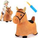 iPlay, iLearn Bouncy Pals Brown Hopping Horse, Toddler Plush Animal Hopper Toy, Kids Inflatable Ride on Bouncer W/Pump, Indoor Outdoor Jumper, Birthday Gifts for 18 24 Months 2 3 Year Old Boys Girls