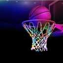 Glow in The Dark Basketball Net, Solar-Powered LED Lighted Nylon Basketball Hoop Net with Remote Control, Waterproof, Multi-Mode Lighting for Nighttime Outdoor Basketball, Kids & Adults (white)