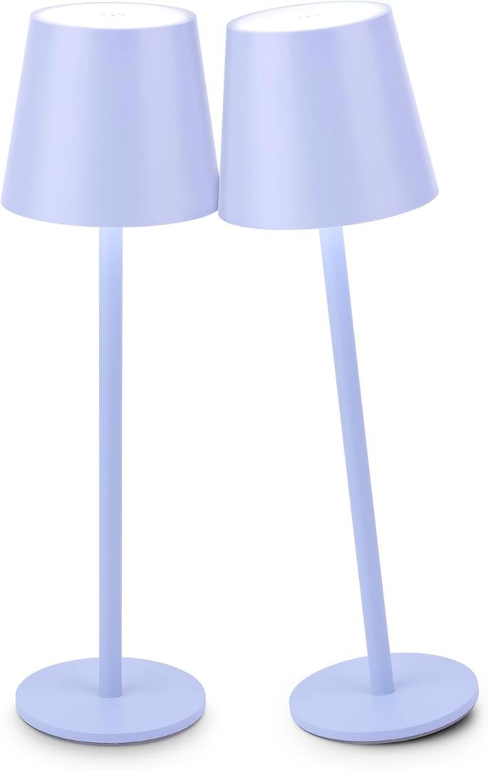Faithorse Pack of 2 Cordless Table Lamp, 5200mAh IP54 Waterproof Rechargeable Battery Desk Lamp, 3 Color Stepless Dimming Up, Battery Operated Lamp for Kitchen/ Bedside/ Outdoor/ Restaurant (Lavender Purple)