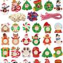 24Pcs Christmas Pictures Frame Ornaments, Hanging Picture Ornament Bulk for Christmas Tree with Beads, Color Printing Personalized Wooden Ornaments for Crafts, for Holiday Home Party Decor