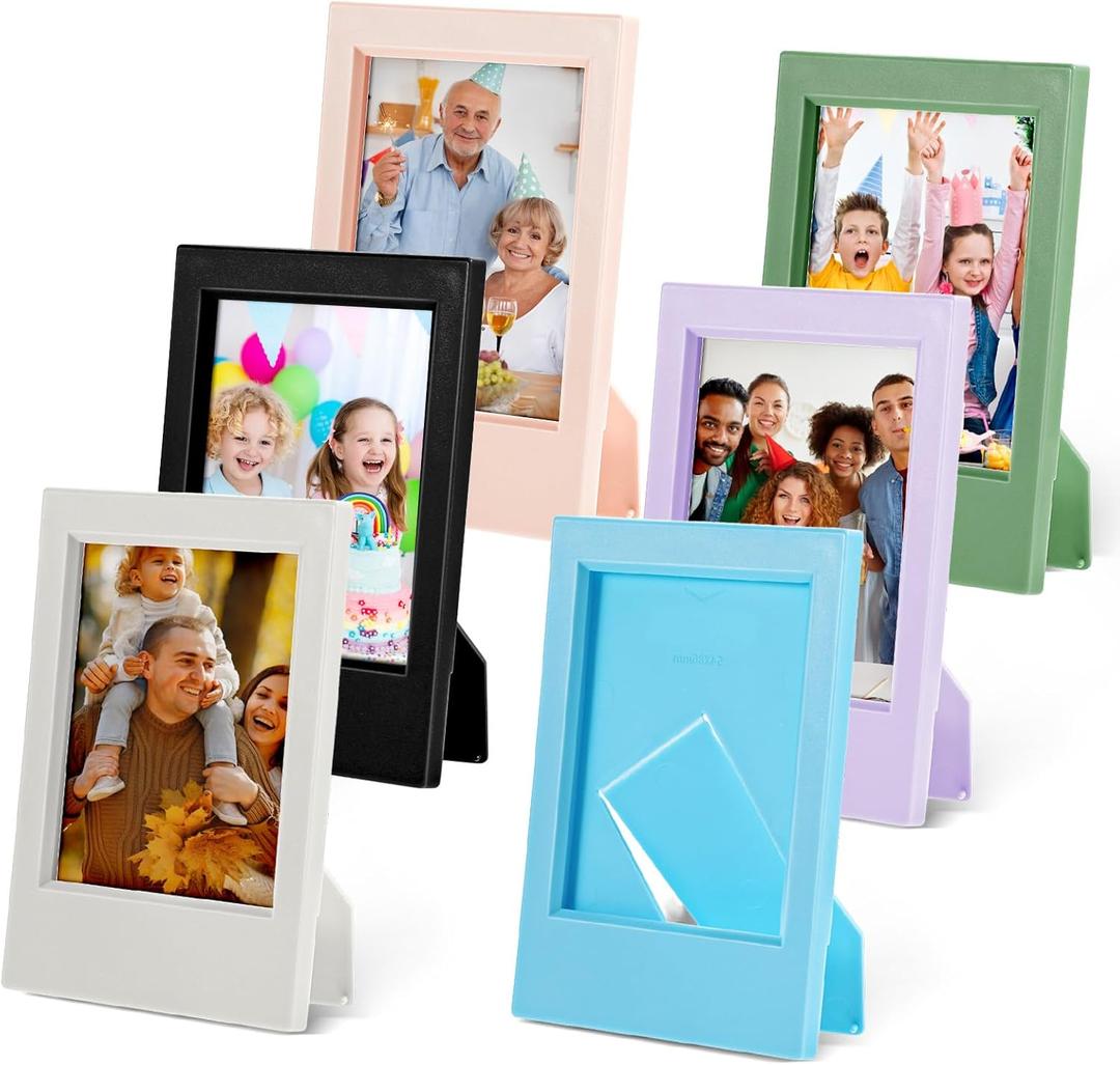 6 Pcs Mini Picture Frames 2x3 Inch, Colorful Photo Frames for Instax Mini Film, Small Plastic Photo Wallet Sized Frame with Stand for Home Office Decor