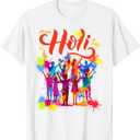 Happy Holi Festival Outfit India Hindu For Women Men Kids T-Shirt (Small, White)