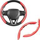 Carbon Fiber Steering Wheel Cover 2pcs Anti-Slip Car Steering Wheel Accessories Snap on Grip 15 inch Universal Matte Black