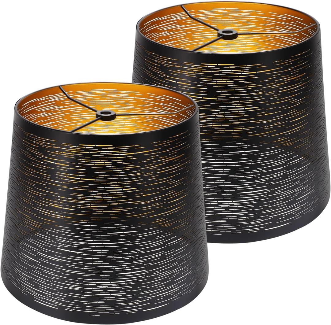 Metal LampShade 7.9x9.8x7.9 inch Set of 2, Replacement Barrel Lamp Shade for Table Lamp, with pattern Horizontal Stripes