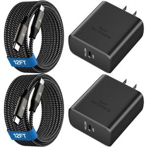 45W Super Fast Charger USB C, 45 Watt Type-C Android Phone Charger Fast Charging Block with 12FT Type C Cords for Samsung Galaxy S25 Ultra/S24 Ultra/S24+/S23 Ultra/S23+/S22 Plus/S20, Tab S9/S8 Ultra