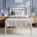 Novilla Metal Bed Frame Twin Size - Modern Minimalist Victorian Style with Headboard/Footboard, Heavy-Duty Steel Slats/Underbed Storage/No Box Spring Needed/Easy Assembly/Noise Free/White