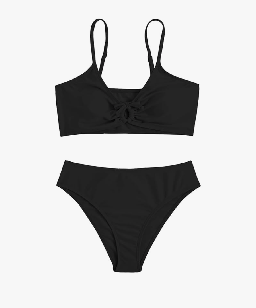 COZYEASE Girls' 2 Piece Ditsy Floral Print Knot Front Ruched Triangle Bikini Swimsuit, Size 8-9Y