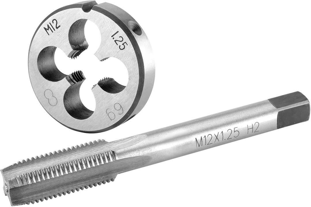 Burkit M12 X 1.25 Tap and Die Set Right Hand, M12 x 1.25 Machine Thread Tap and Round Die