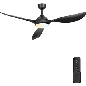 56'' Ceiling Fan with Lights - Modern 3 Blades Black Ceiling Fan with Remote, Quiet DC Motor Indoor/Outdoor Ceiling Fans for Patio, Living Room