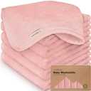 6-Pack Baby Washcloths - Soft Absorbent Viscose from Bamboo Wash Cloths for Babies, Kids, Toddlers, Infant, Newborn Bath Towels, Gentle on Sensitive Skin, 10x10 Reusable Face Towels (Rosy)