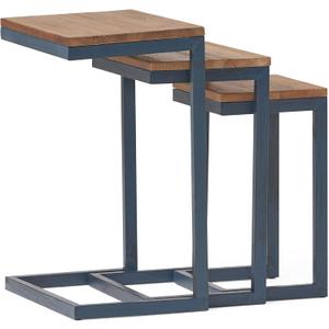 Savannah Fir Wood and Iron Nesting Side Tables (Set of 3) - Antique Brown