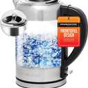OVENTE Electric Kettle with 1.7L Borosilicate Glass, 1500W Instant Water Boiler and Heater for Coffee or Tea, BPA Free, Easy to Fill Lid, Auto Shut-Off and Boil Dry Protection, Silver KG612S