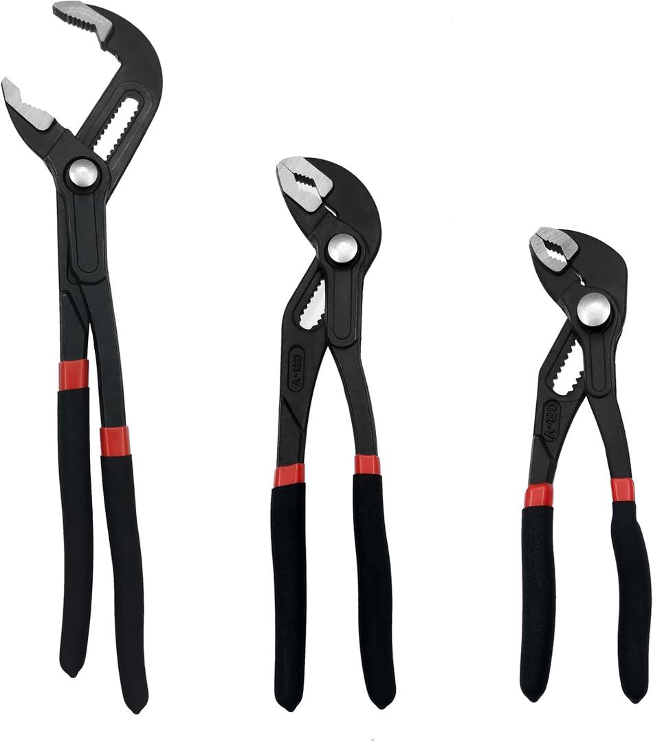 3PCS Groove Joint Pliers Set 7Inch 10Inch 12Inch, Fast Adjustable Channel Locks Plier Set Quick Release Water Pump Pliers Set V-Jaw Tongue for Gripping, Repair, Nuts, Bolts, Pipe