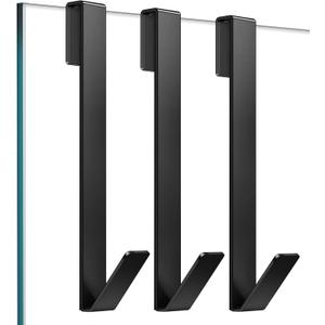 Shower Door Hooks 10 in, Shower Hooks for Towels, Heavy Duty Drilling-Free Extended Towel Hooks for Bathroom Frameless Glass Door, Over the Door Towel Hooks 3 Packs Black