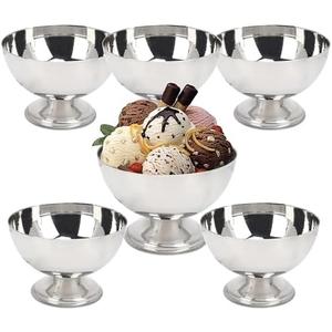 UROSER 6PCS Stainless Steel Ice Cream Bowl, Reusable Salad Cup Dessert Bowl, Metal Pudding Cups Salad Dessert Holder Snack Fruit Candy Container for DIY Ice Cream Parfait Banana Pudding