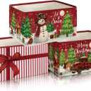 Threehoney 3Pcs Large Merry Christmas Tree Gift Storage Baskets Xmas Ball Collapsible Storage Bin Empty Candy Decor Canvas Laundry Basket Foldable Box with Handle for Home Office (Red,Cute Style)