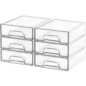 Yieach 2.2'' Tall Small Clear Stackable Storage Drawers,6 Pack Stacking Acrylic Organizers Drawers for Hair Accessories, Makeup, Pen, Art Crafts, Office Supply Organizer and Desktop Plastic Mini Drawers