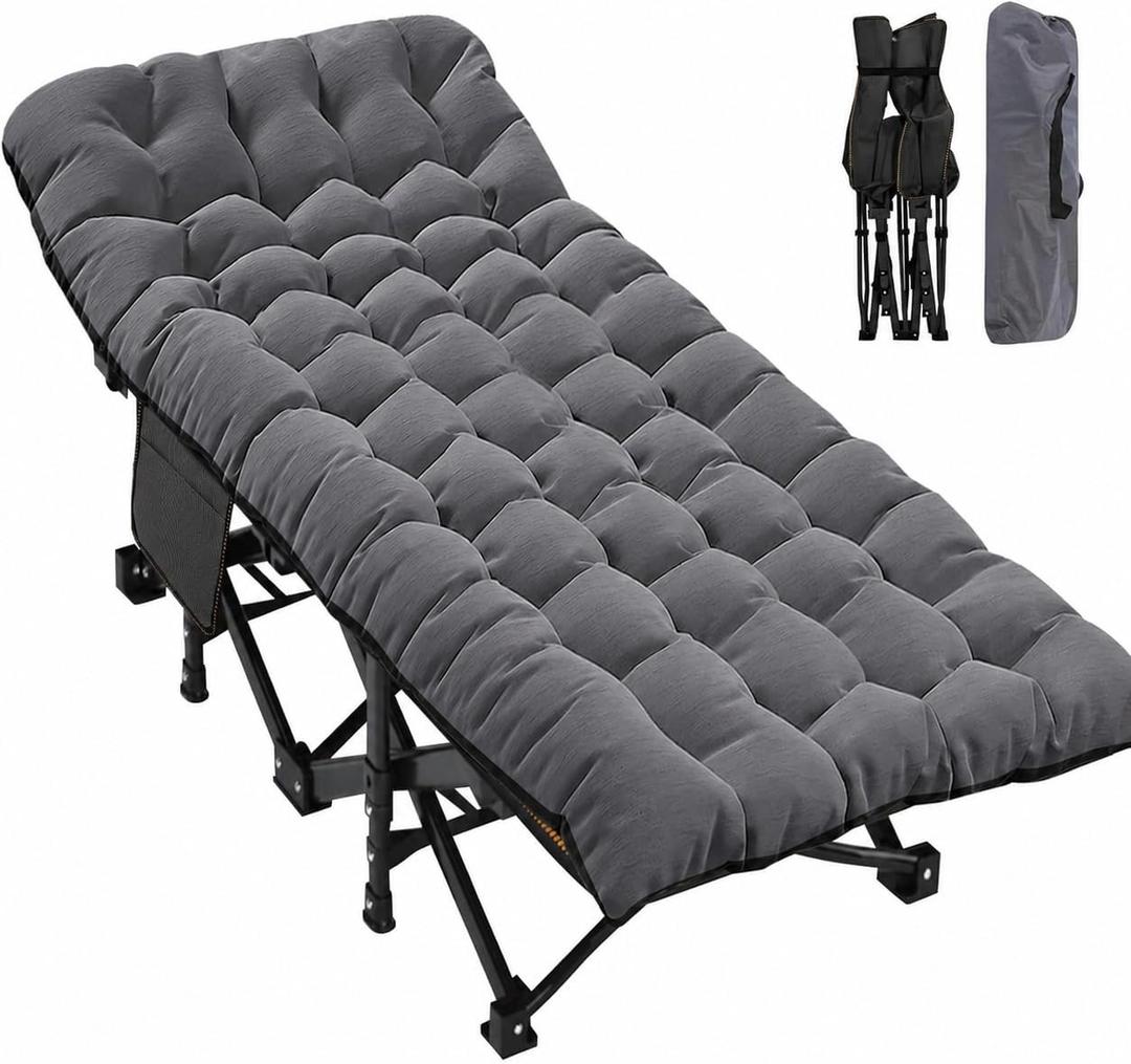 ABORON Oversized Camping Cot for Adults, 900 lbs Heavy Duty Folding Camping Bed with Mattress Pad, 78 x 32 in XXL Outdoor Cot, 1200D Oxford Portable Sleeping Cot with Carry Bag for Camping, 78 x 32 x 18 inches