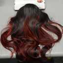 Black Red Highlight Long Wavy Wig with Curtain Bang 26 Inch Red Black Ombre Synthetic Heat Resistant with Dark Root Wig for Women Daily Party used.