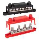 Spurtar 12V Bus Bar 12V Power Distribution Block 4X 3/8'' M10 Terminal Studs 6X #8 M4 Screws Bus Bar Terminal Block 12V 24V 48V 250A Battery Bus Bar for Car Truck RV ATV Boat Trailer Red Black Pair