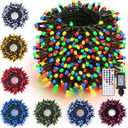 iShabao RGB Color Changing String Lights, 115ft 300 LED Red Wihte Blue Light with Remote Timer, Wateproof Plug in,July 4th Patriotic Lights for Wreath Home Party Yard Garden Tree Decor