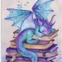 Watercolor Style Book Blue Purple Dragon Cute Poster Canvas Wall Art Aesthetic Posters & Prints Wall Decor for Bedroom Living Room Paintings Pictures Wall Decor Framed Unframed 16x24inch(40x60cm)