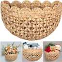 Handwoven Water Hyacinth Scalloped Hanging Basket, Wall Basket Hanging for Flowers Front Door Entryway, Living Room Scalloped Dcor Wall Hanging Baskets 16" x 10" x 7", Boho Hanging Storage (Natural)