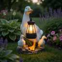 Solar Duck Family Garden Statue with Lights, Resin Mother Duck & Ducklings Figurine Outdoor Decor for Lawn Yard Patio Pathway