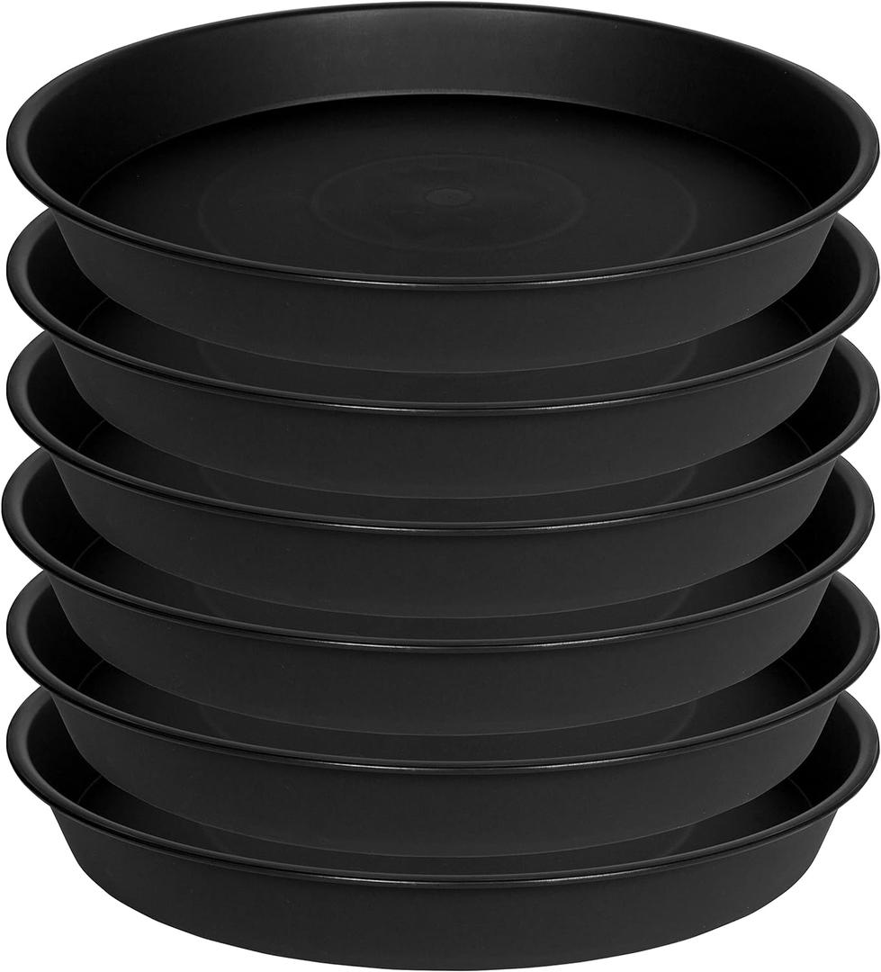 6 Pack 10 inch Plant Saucer, Heavy Duty Plastic Plant Saucers 10 inch Round, Durable Plant Tray for Pots, Flower Saucers for Indoors, Plant Pot Saucers, Trays for Planter 8"/9"/10" (Black)