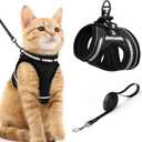 Rabbitgoo Cat Harness and Leash Set for Walking Escape Proof, Adjustable Soft Kittens Vest with Reflective Strip for Cats, Comfortable Outdoor Vest, Black, M