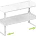 Heavy-Duty Adjustable Metal Shelf Organizer - Expandable & Stackable Pantry Storage Rack for Kitchen, Bathroom, RV, Cabinets(2 Packs/White, Large)