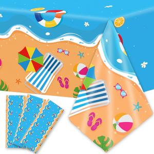 Gisgfim 3 Pcs Beach Tablecloth for Hawaiian Decorations Plastic Tablecloth Pool Surfboard Party Table Covers for Rectangle Tables Summer Birthday Party Supplies, 105 X54 Inches