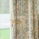 Floral Farmhouse Curtains Semi-Blackout Living Room Drapes 96 Inch Length Cotton Linen Blend Bohemian Window Curtain Panels White Bedroom Drapes, 1 Panel (Back Tab, 55" W x 96" L)