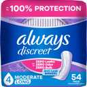 Always Discreet Adult Incontinence Pads for Women, Drier, 4 Drop Long Length, Moderate Absorbency, Pads for Bladder Control Management, Bladder Leaks, & Postpartum Pads, 54ct