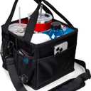 Savvy Lyfe Reusable Drink Carrier with Handle  Tip-Resistant 4 Cup Carrier with Shoulder Strap for Delivery  Insulated, Foldable, Adjustable Dividers  Portable Caddy Tote Bag, Drink Holder for Car (Sleek Black)