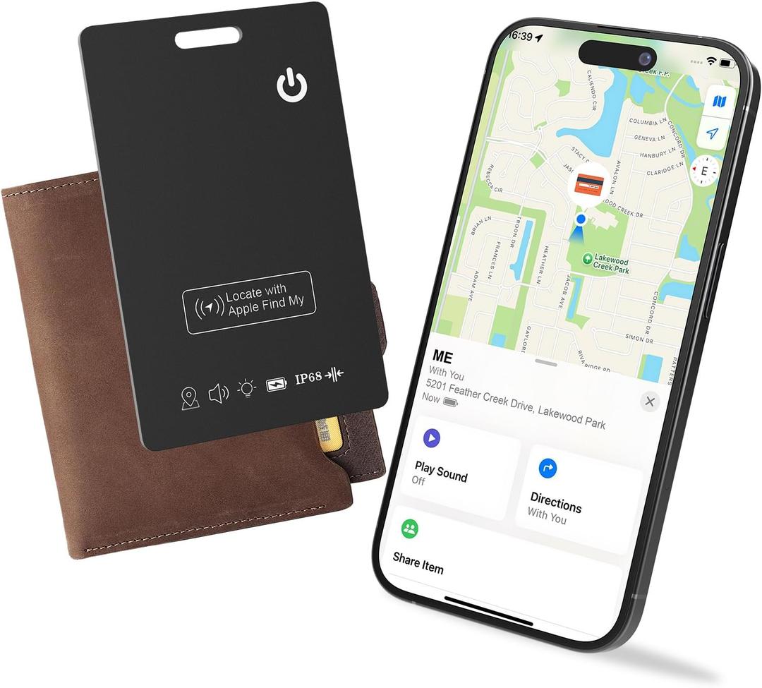 Wallet Tracking Card, Bluetooth Tracker Smart Finder for Apple Find My[MFi Certified],iPhone Card Finder Rechargeable IP68 Waterproof 0.06in Slim Keys Item Locator for Keys, Bags, Passport(iOS Only)