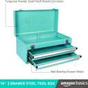 Amazon Basics Steel Tool Box Storage and Organization Drawers, Tool Storage with Powder Coat Finish, 18.11 x 8.66 x 9.45 in, Turquoise