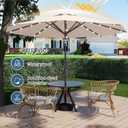9FT Patio Umbrella with Solar Lights,Outdoor Market Umbrella with Tilt and Crank, LED Lighted Table Umbrella for Garden,Deck,Backyard,Pool,Beach (Beige)