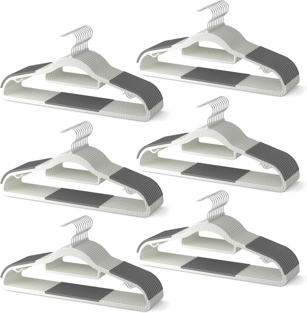 60 Pack Heavy Duty Plastic Hangers, Non Slip Clothes Hangers with Rubber Pads and 360 Hook - Thin Space Saving Hanger, Closet Organizer for Shirt, Pants, Suit, Skirt,Coat - Gray