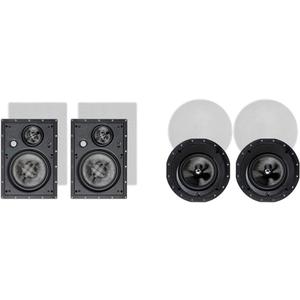 Monoprice Carbon Fiber 8-Inch 3-Way in Wall Speakers Pair with 2-Way 8-Inch in-Ceiling Speakers Pair