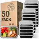 WGCC Meal Prep Containers, 32OZ 50 Pack Extra-thick Food Storage Containers with Lids, Plastic Microwavable Bento Box Reusable Storage Lunch Boxes BPA Free, Stackable, Dishwasher/Freezer Safe