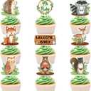 45 Pcs Woodland Baby Shower Cupcake toppers Oh Baby Party Decorations Woodland Animals Cupcake Toppers Boy Girl Birthday Party Favors Supplies