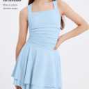 EXARUS Girls Summer Dress Teen Dance Graduation Tween Mini Ruffle Flowy Ruched Short Party School Dresses Kids 12Y (Blue)