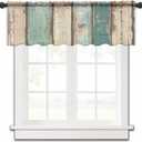 Turquoise Aqua Sheer Valance Curtains 12 Inch Length for Kitchen/Living Room/Bathroom/Bedroom Window,Rustic Gray White Pastoral Wooden Stripes Rod Pocket Small Short Window Sheer Curtains,42"x12"